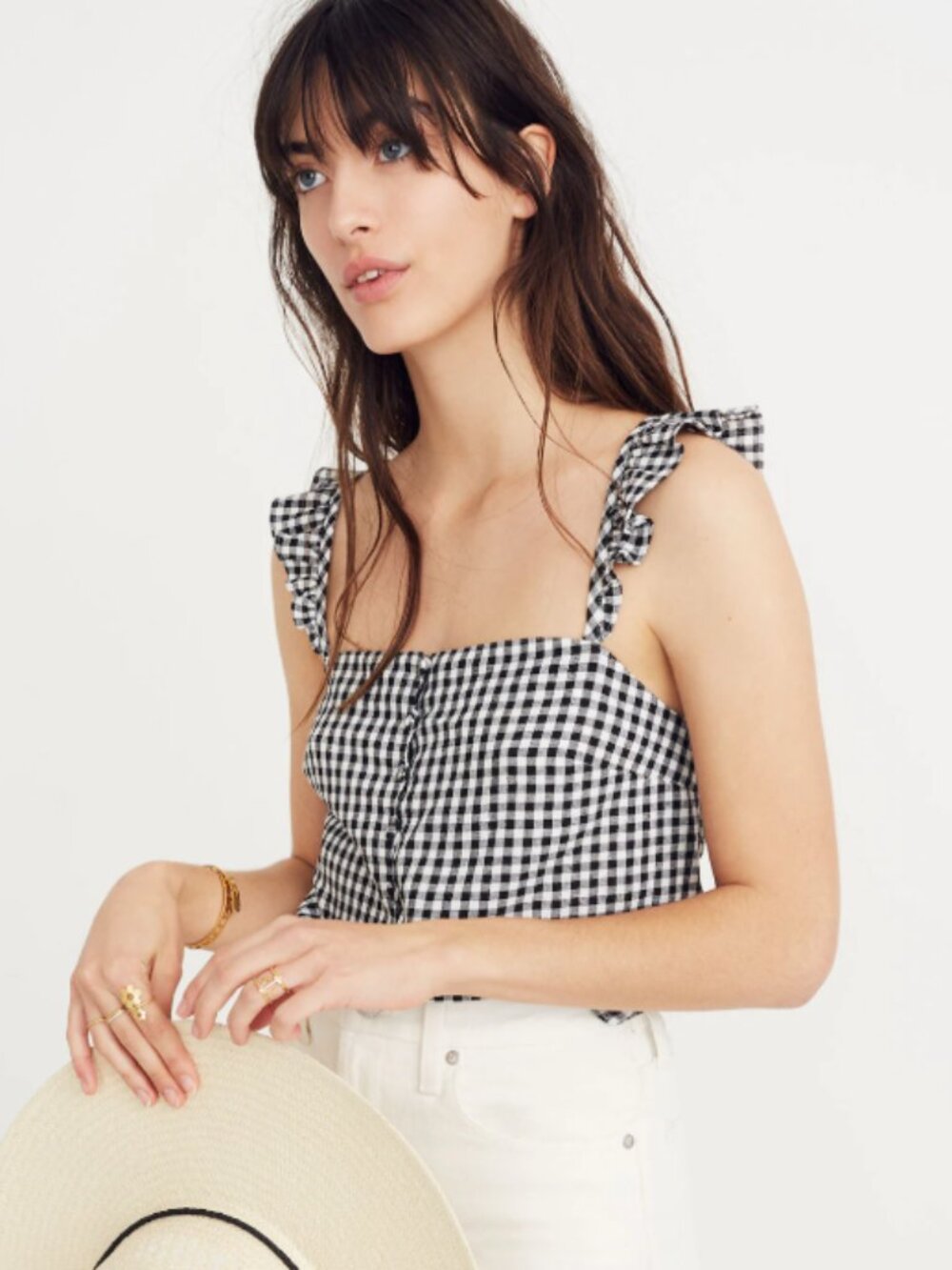 Madewell Ruffle-Strap Cami Top in Gingham Check Size 0